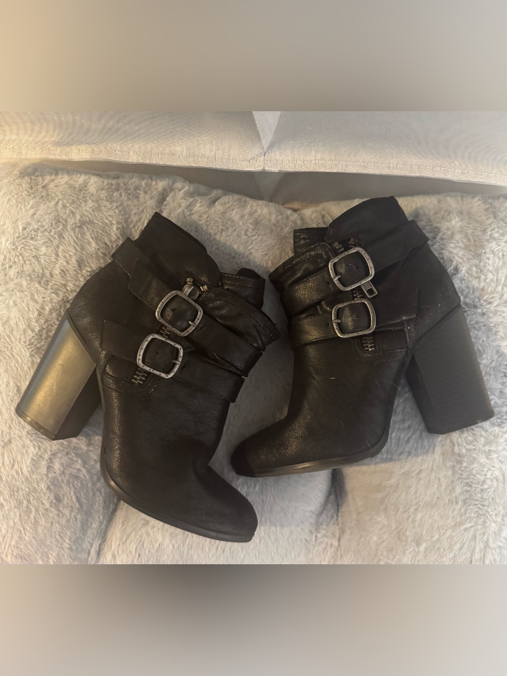 Carlos by Carlos Santana Black Triple Buckle Block Heel Ankle Boots